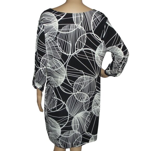 Banana Republic Dress Womens Size Medium Shift Black & White Abstract Print - Picture 2 of 10